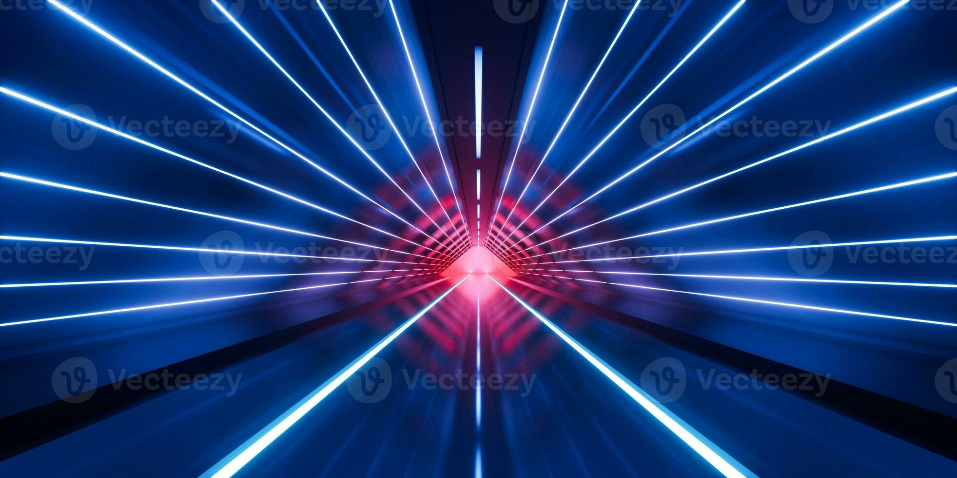 Dark tunnel with glowing light illuminated, 3d rendering. photo