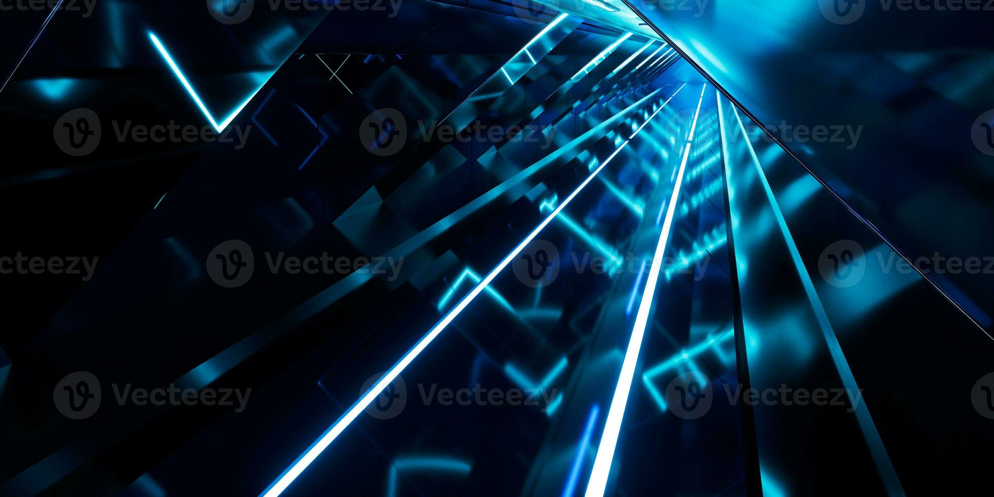 Dark tunnel with glowing light illuminated, 3d rendering. photo