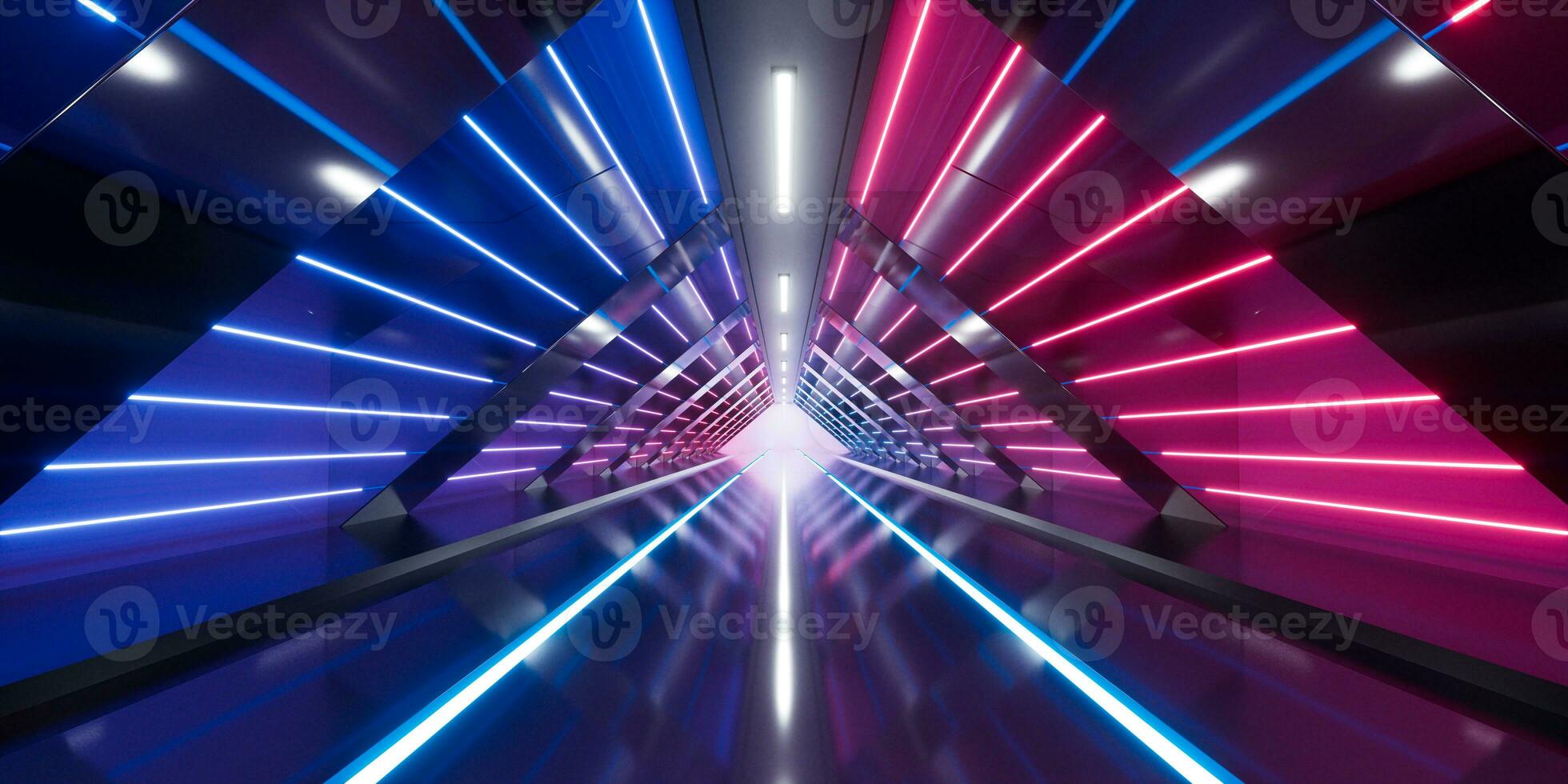 Dark tunnel with glowing light illuminated, 3d rendering. photo