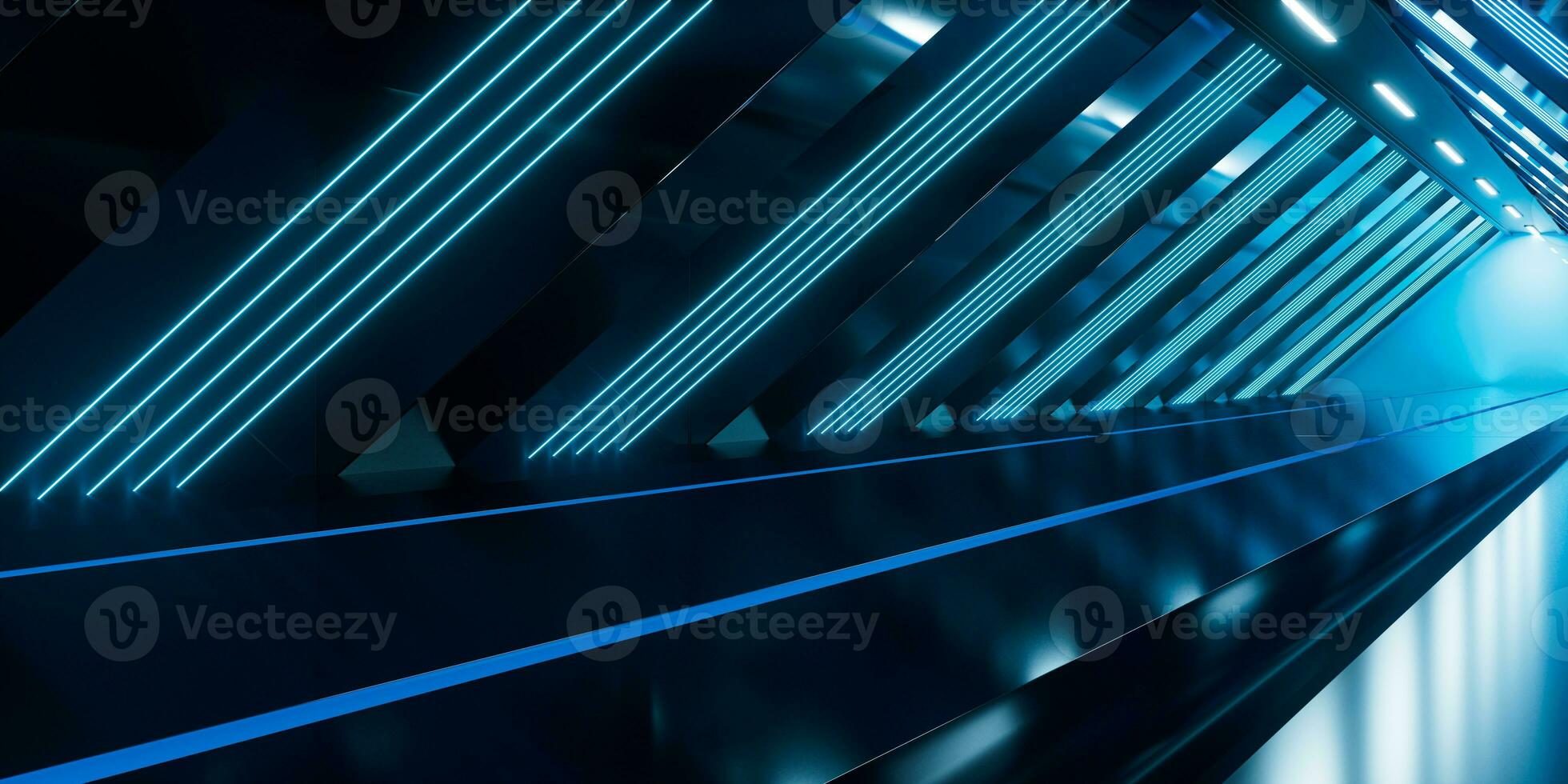 Dark tunnel with glowing light illuminated, 3d rendering. photo