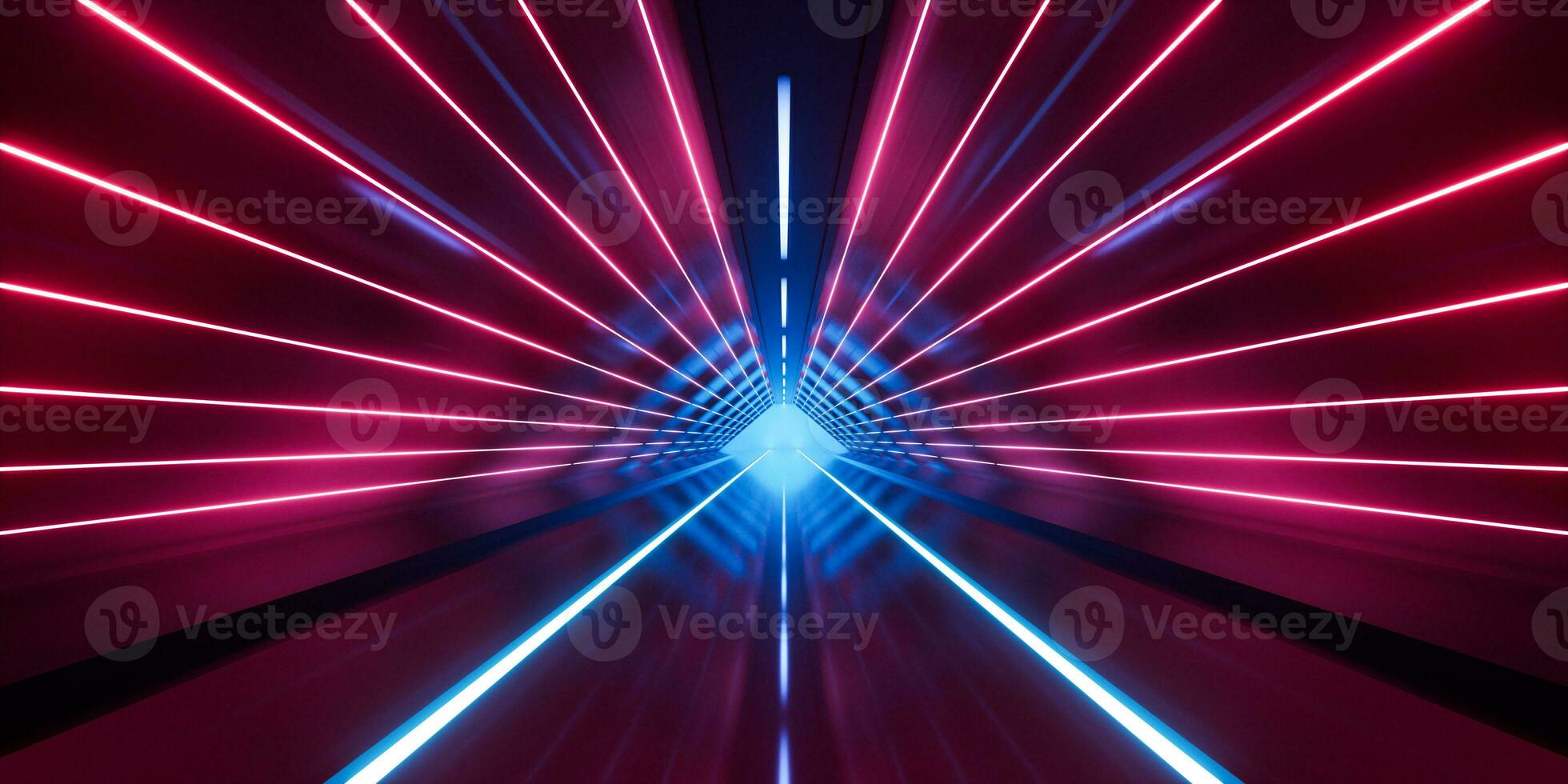 Dark tunnel with glowing light illuminated, 3d rendering. photo