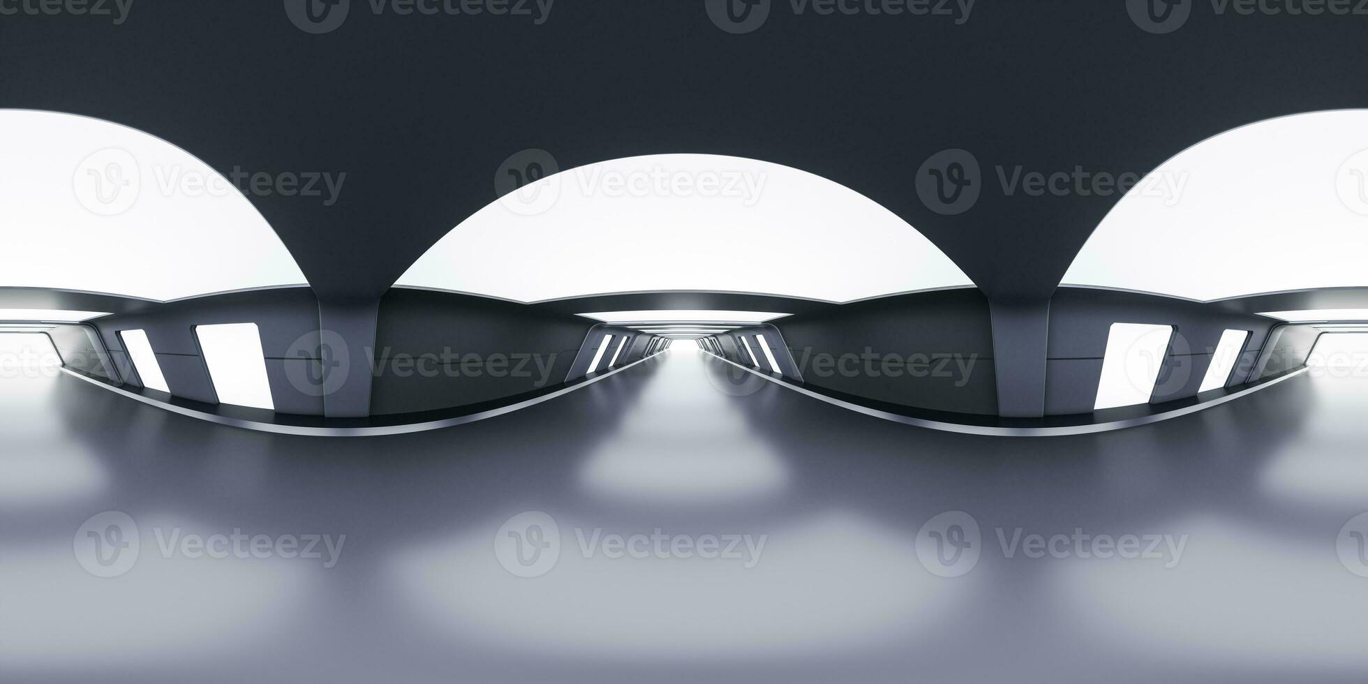 Empty tunnel with futuristic style, 3d rendering. 360-degree seamless panoramic view. photo