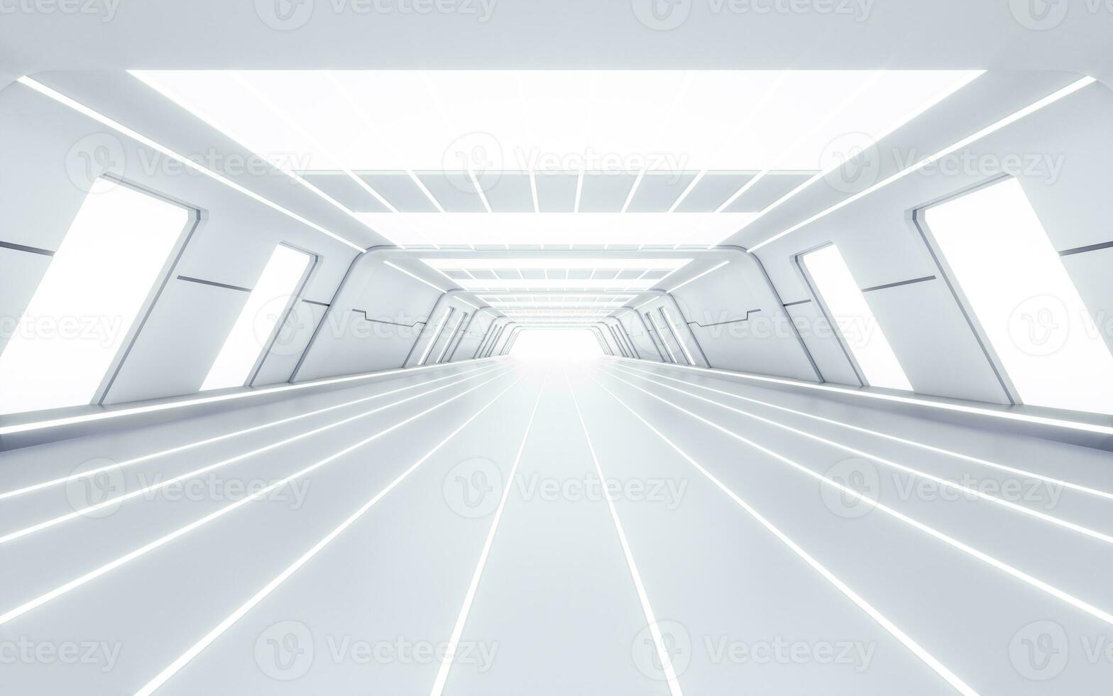 Empty white tunnel with futuristic style, 3d rendering. photo
