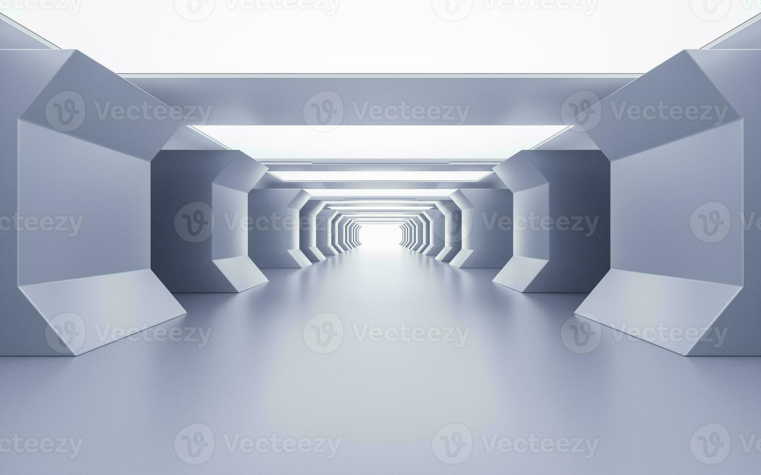 Empty white tunnel with futuristic style, 3d rendering. photo