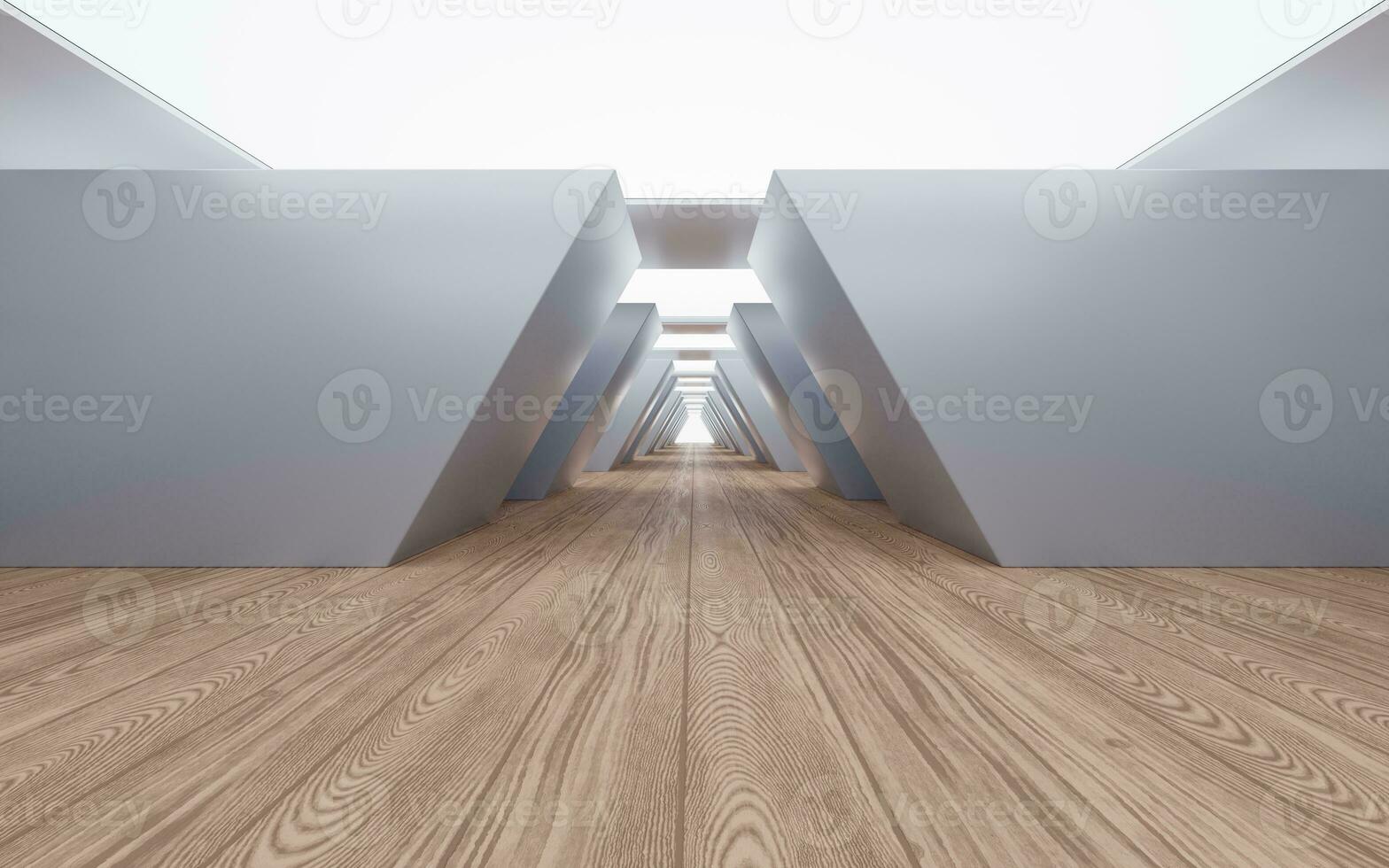 Empty building structure with wood floor, 3d rendering. photo