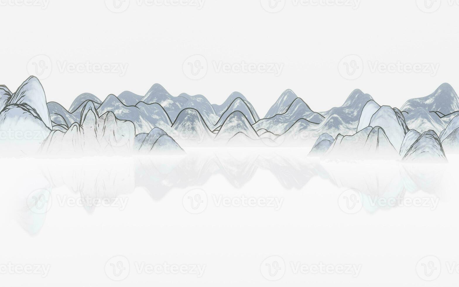 Ink wash painting of mountains, 3d rendering. photo