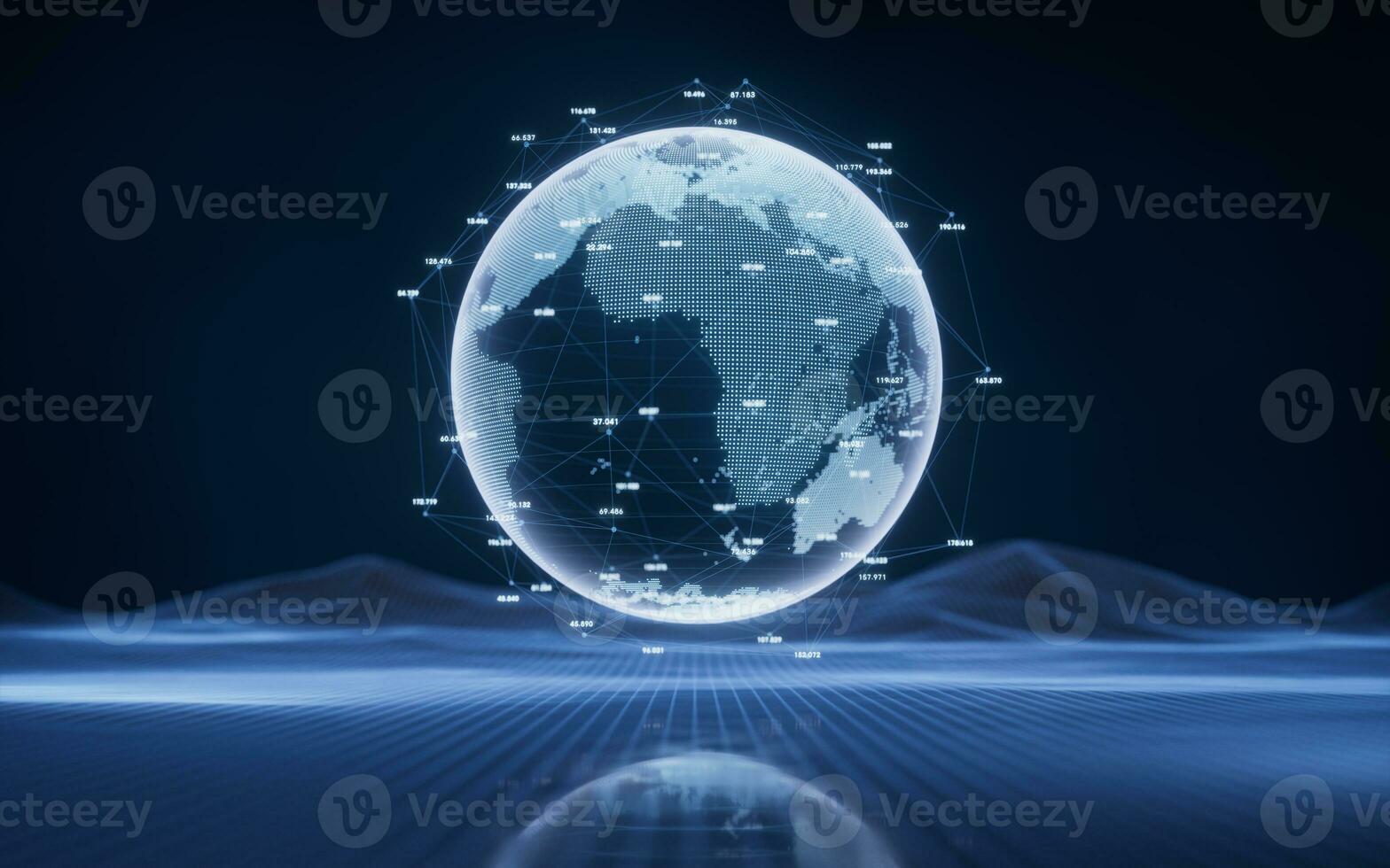 Digital earth sphere with blue technology structure, 3d rendering. photo