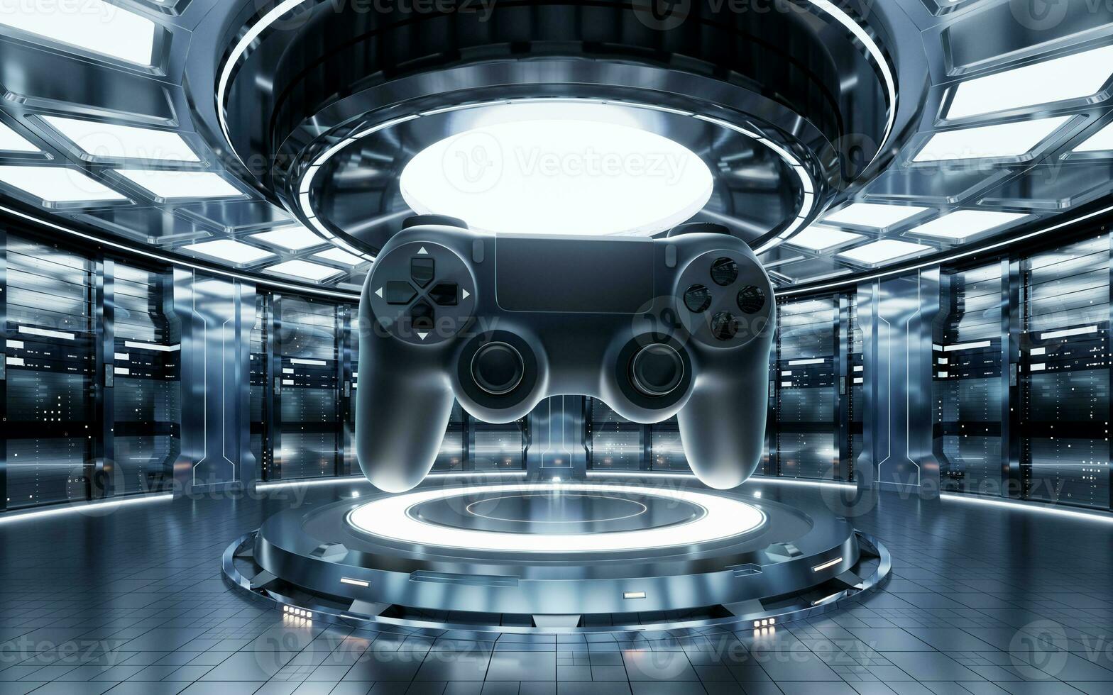 Futuristic stage and gamepad, 3d rendering. photo