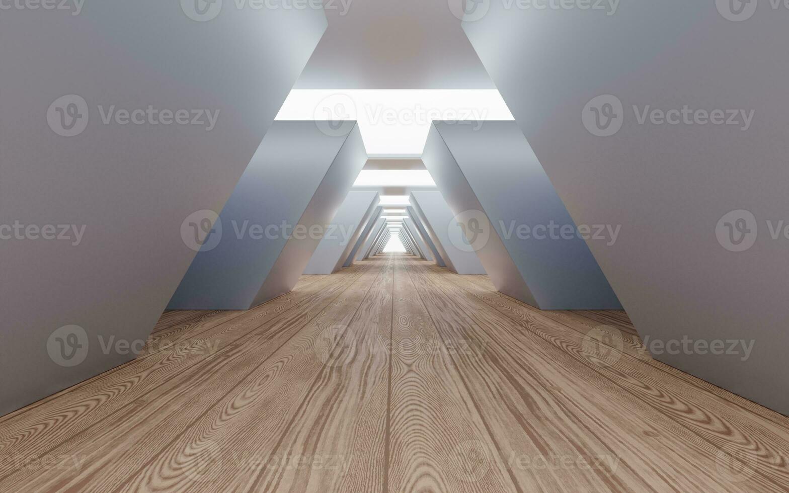Empty building structure with wood floor, 3d rendering. photo