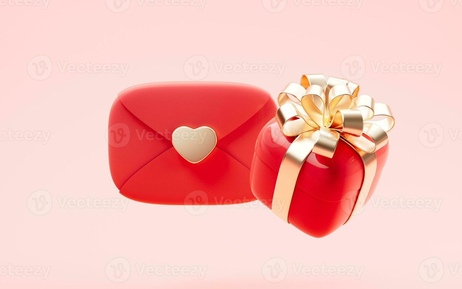 Envelope with love heart with red color, 3d rendering. photo