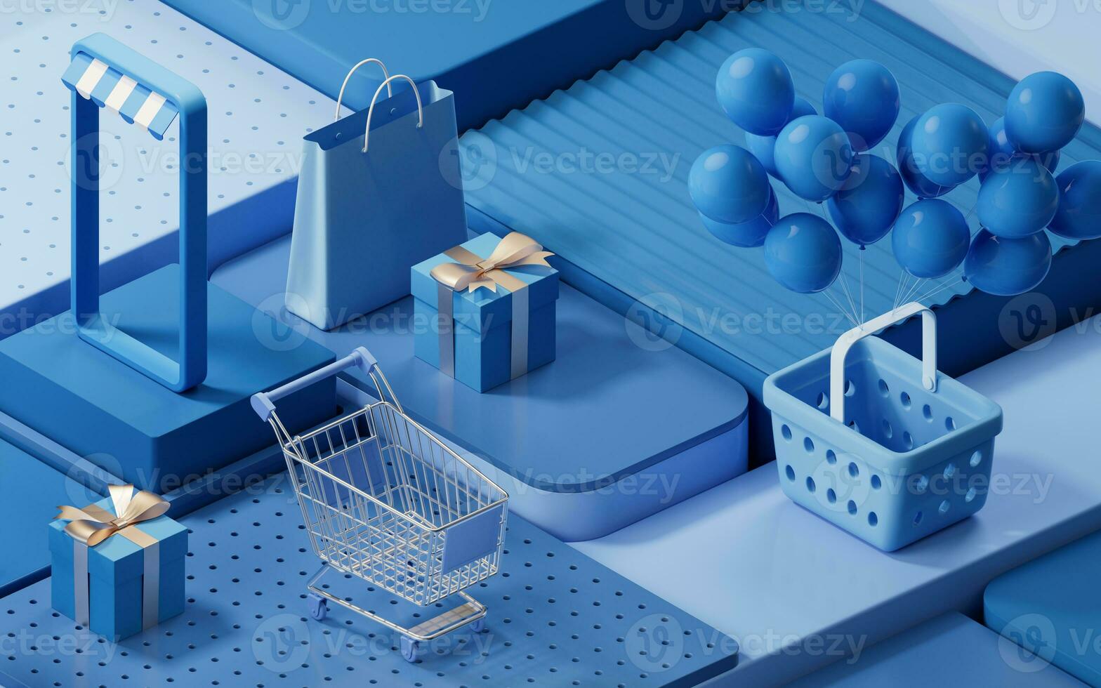 Shopping day activity with cube platform background, 3d rendering. photo