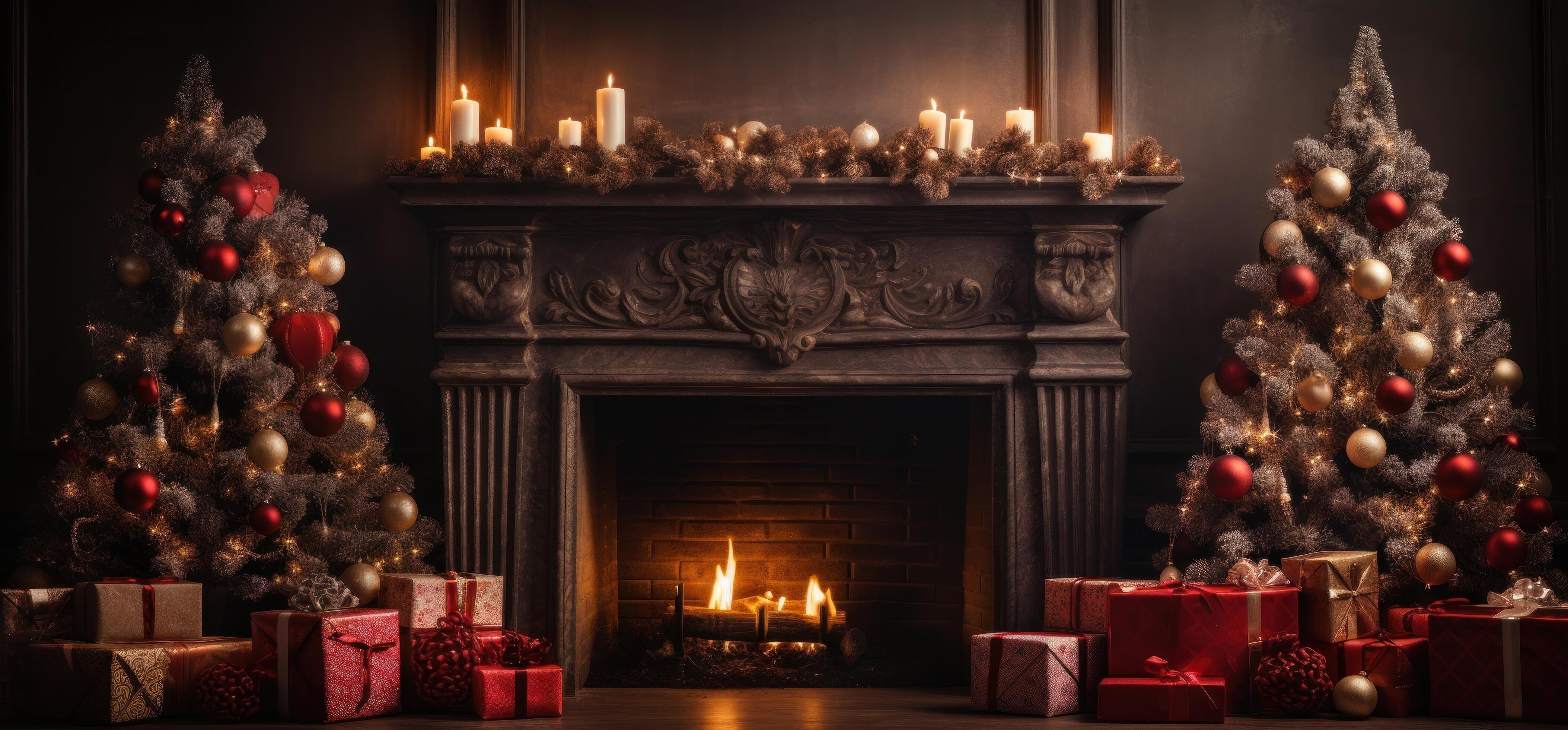 Christmas tree in fireplace 27776951 Stock Photo at Vecteezy