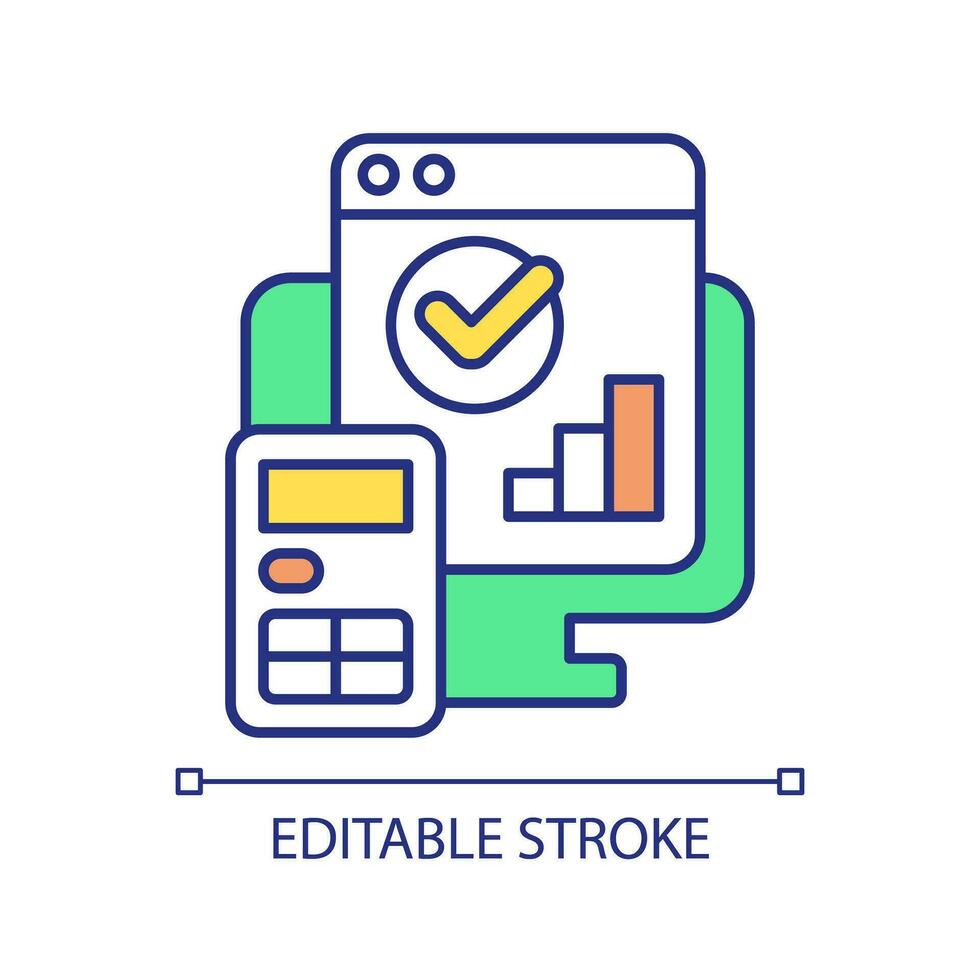 Budget management RGB color icon. Financial summary. Corporate finance. Project planning. Business report. Expenses control. Isolated vector illustration. Simple filled line drawing. Editable stroke