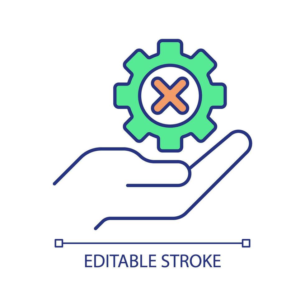 Breakdown service RGB color icon. Not working. Mechanical repair. Technical issue. Equipment failure. Manual labor. Isolated vector illustration. Simple filled line drawing. Editable stroke