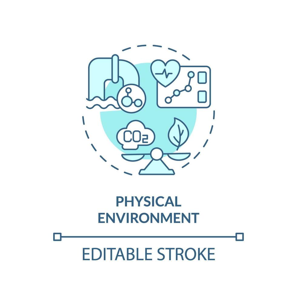 Physical environment turquoise concept icon. Quality of air, water and housing. Social determinant of health abstract idea thin line illustration. Isolated outline drawing. Editable stroke vector