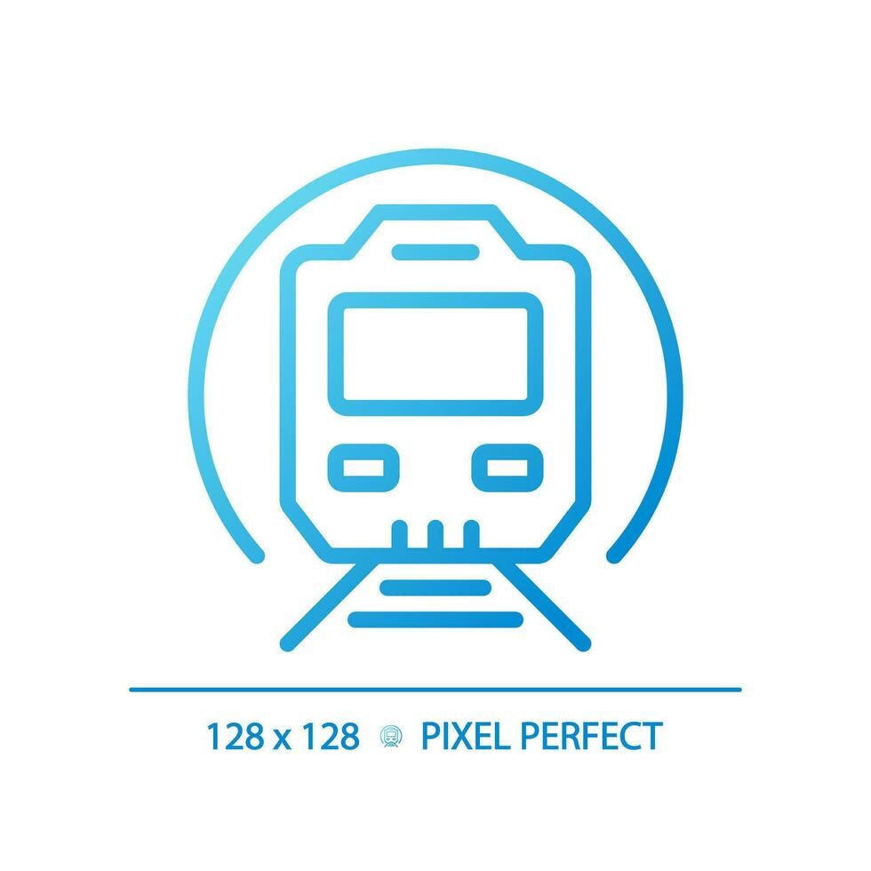 Metro train pixel perfect gradient linear vector icon. Subway station. Underground transit. Suburban rail system. Thin line color symbol. Modern style pictogram. Vector isolated outline drawing