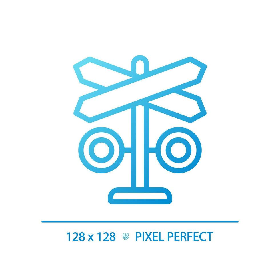 Level crossing pixel perfect gradient linear vector icon. Rail safety. Warning device. Railway track. Railroad barrier. Thin line color symbol. Modern style pictogram. Vector isolated outline drawing