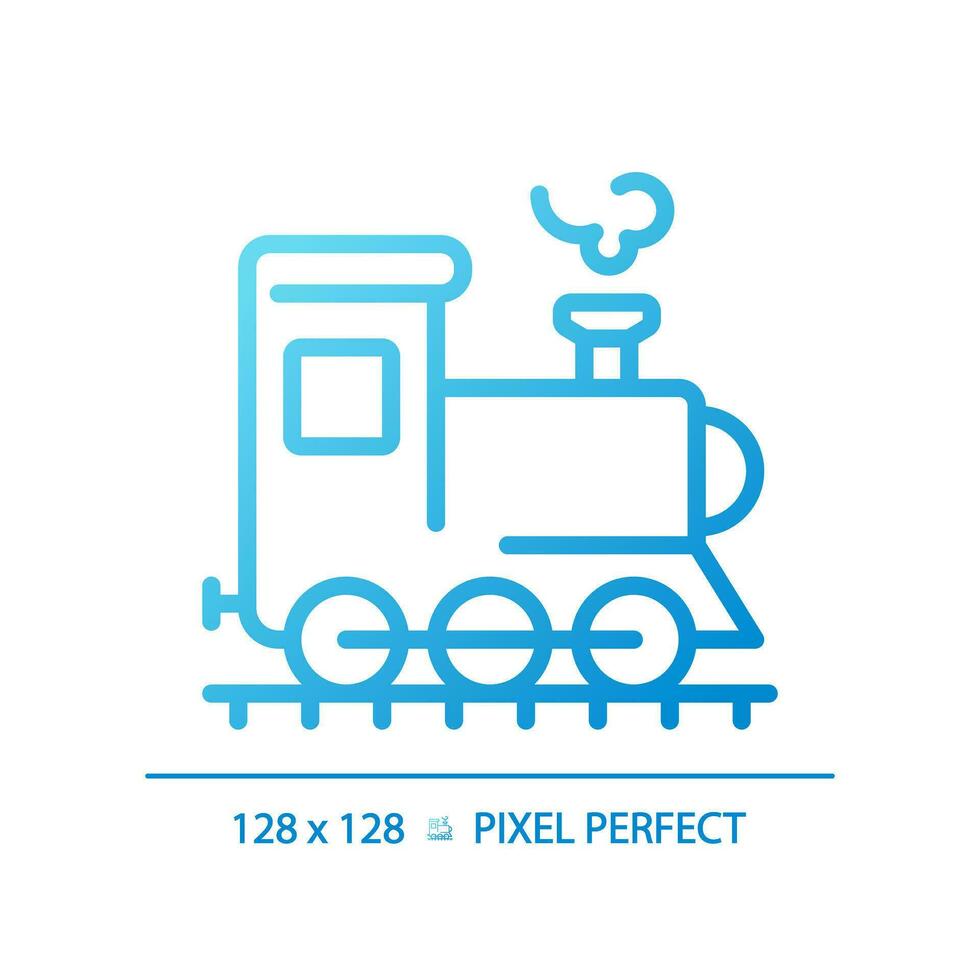 Steam locomotive pixel perfect gradient linear vector icon. Rail vehicle. Railway transport. Industrial revolution. Thin line color symbol. Modern style pictogram. Vector isolated outline drawing