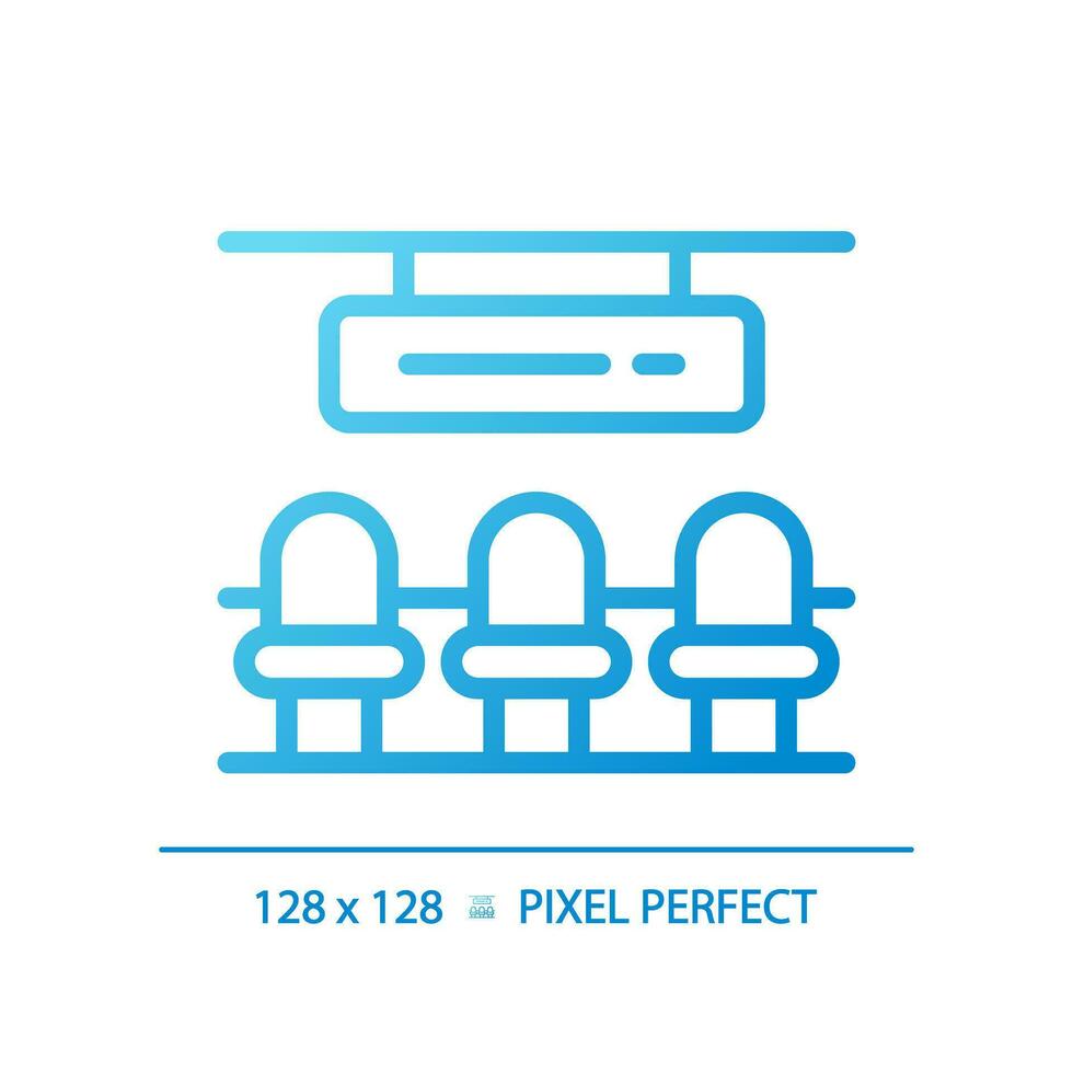 Waiting hall pixel perfect gradient linear vector icon. Railway station. Passenger terminal seats. Airport lounge. Thin line color symbol. Modern style pictogram. Vector isolated outline drawing