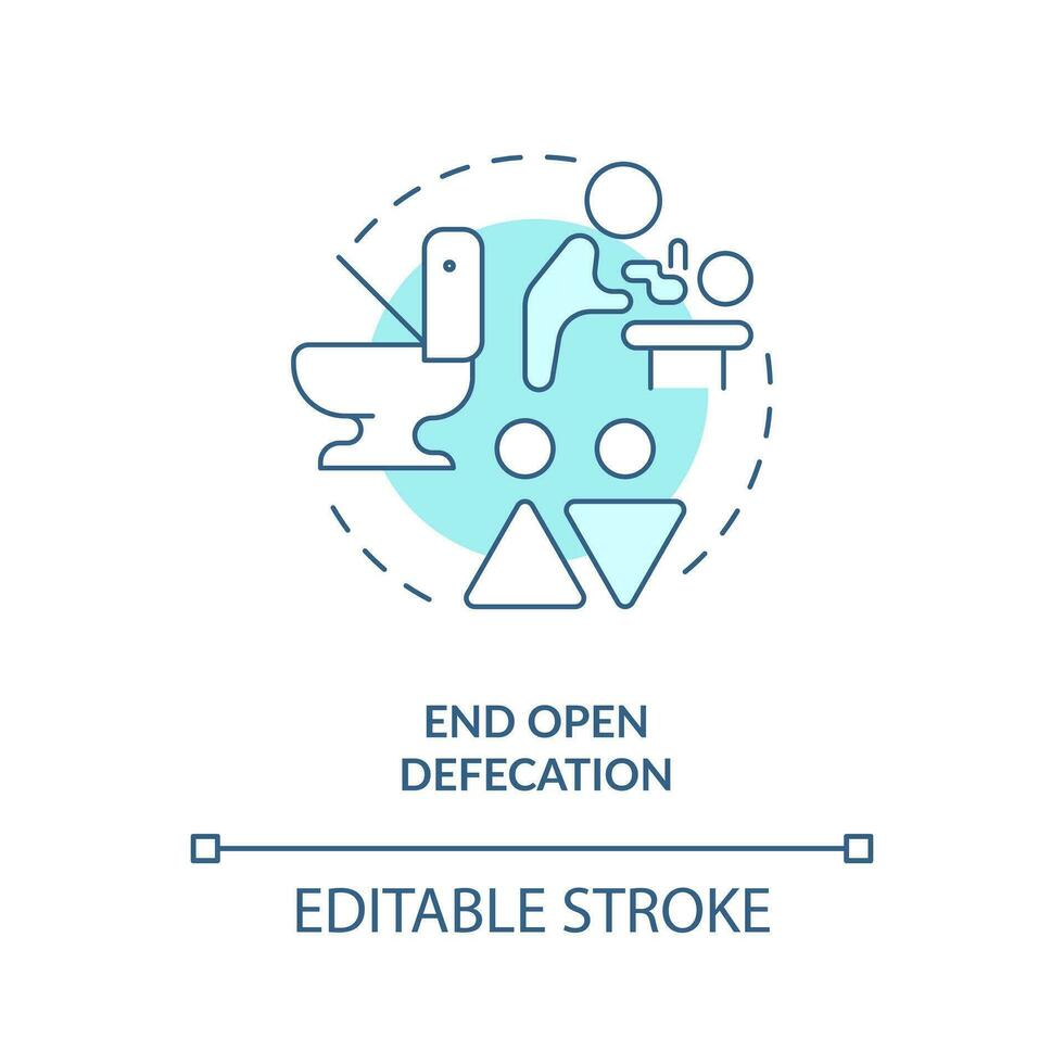 End open defecation turquoise concept icon. Hygiene. Clean water and sanitation abstract idea thin line illustration. Isolated outline drawing. Editable stroke vector