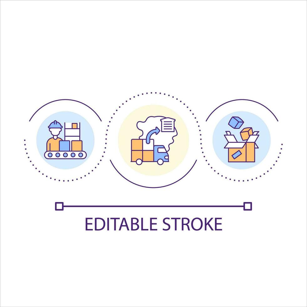 Goods storage and distribution service loop concept icon. Local supply chain organization abstract idea thin line illustration. Isolated outline drawing. Editable stroke vector