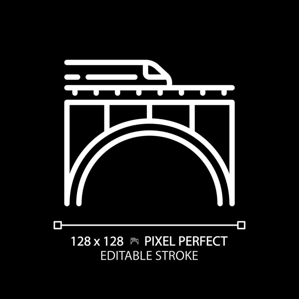 ferrocarril puente píxel Perfecto blanco lineal icono para oscuro tema. Rápido tren. carril pista. urbano infraestructura. rápido transporte. Delgado línea ilustración. aislado símbolo para noche modo. editable carrera vector