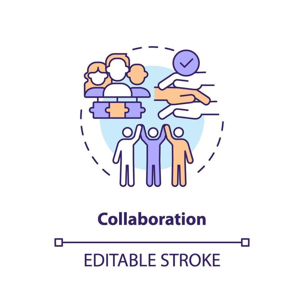 Collaboration concept icon. Community change. Share ideas. Effective solution. Collective action. Team spirit abstract idea thin line illustration. Isolated outline drawing. Editable stroke vector