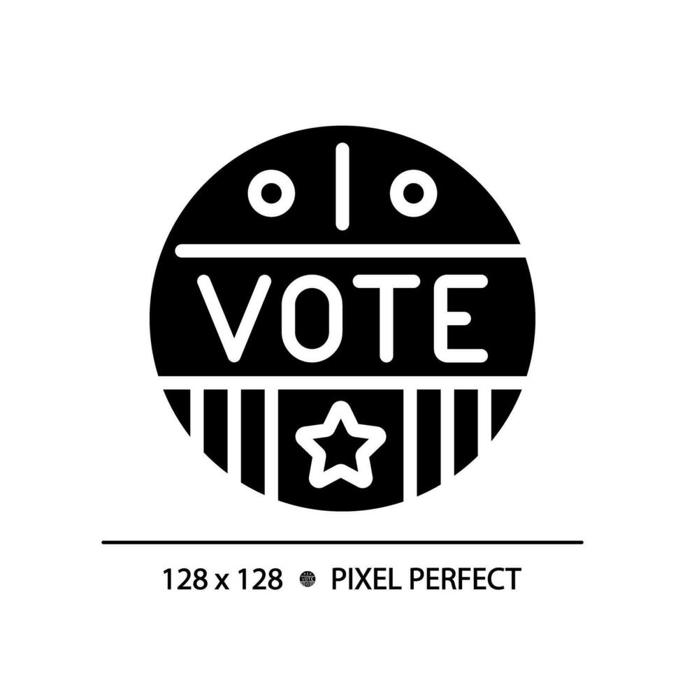 2D pixel perfect glyph style icon with vote text, isolated vector illustration, flat design voting sign.