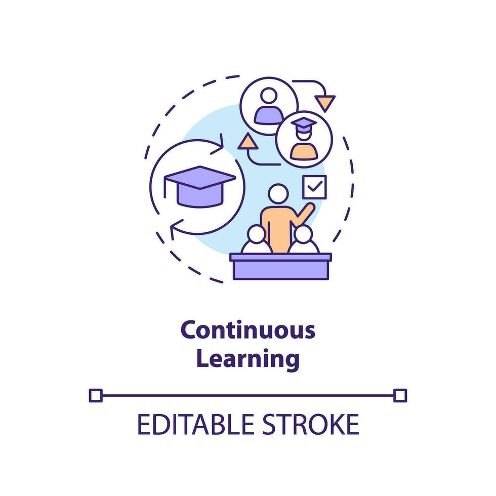 Continuous learning concept icon. Self development. Unconscious bias. Cultural competence. Diversity education abstract idea thin line illustration. Isolated outline drawing. Editable stroke vector