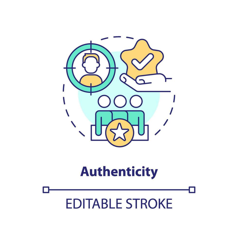 Authenticity concept icon. Self expression. Safe environment. Community support. Social inclusion. Person identity abstract idea thin line illustration. Isolated outline drawing. Editable stroke vector