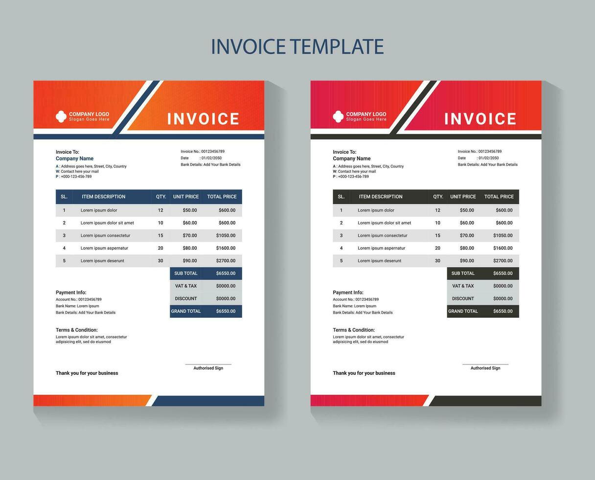 Vector clean invoice template, invoice design, Clean invoice vector template design, Corporate invoice design,