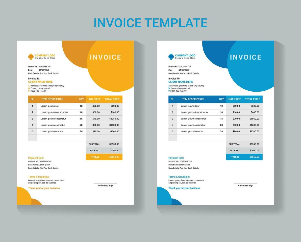 Vector clean invoice template, invoice design, Clean invoice vector template design, Corporate invoice design,