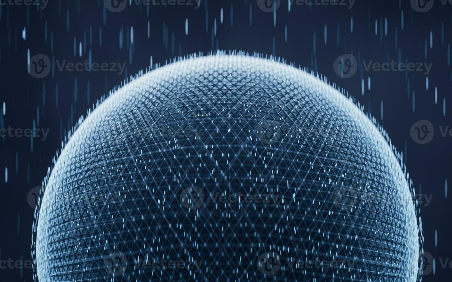 Digital sphere with glowing lines structure, 3d rendering. photo