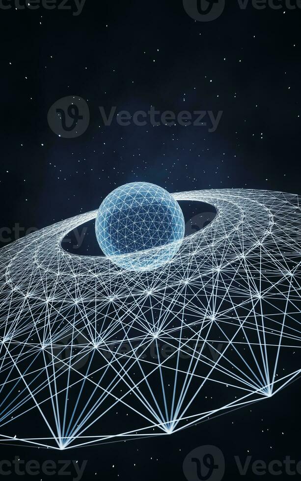 Digital sphere with glowing lines structure, 3d rendering. photo