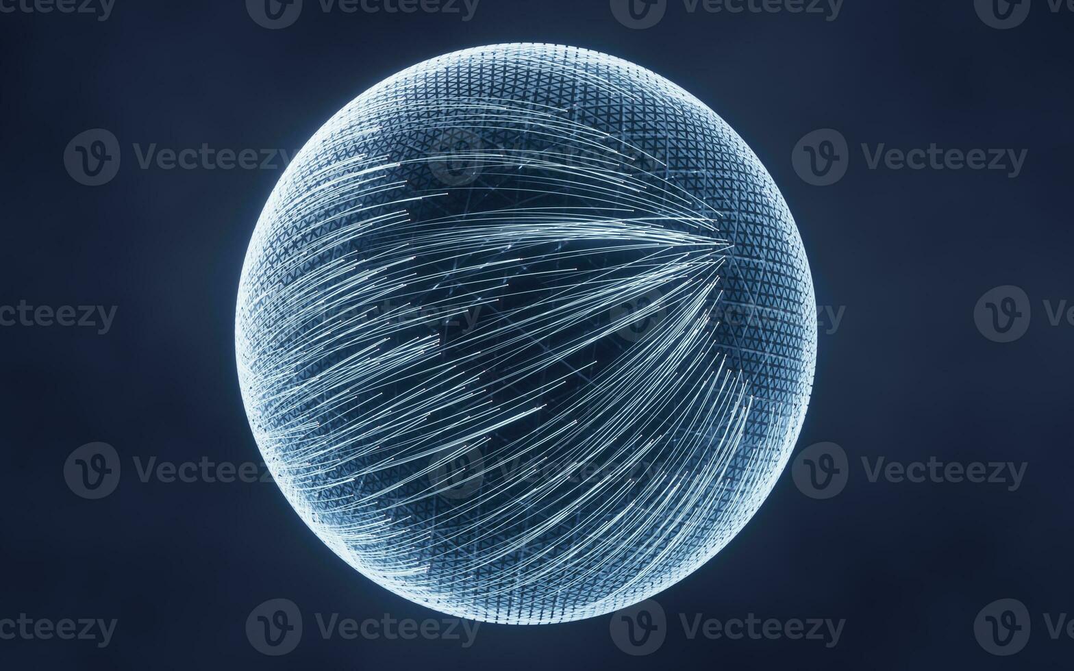 Digital sphere with glowing lines structure, 3d rendering. photo