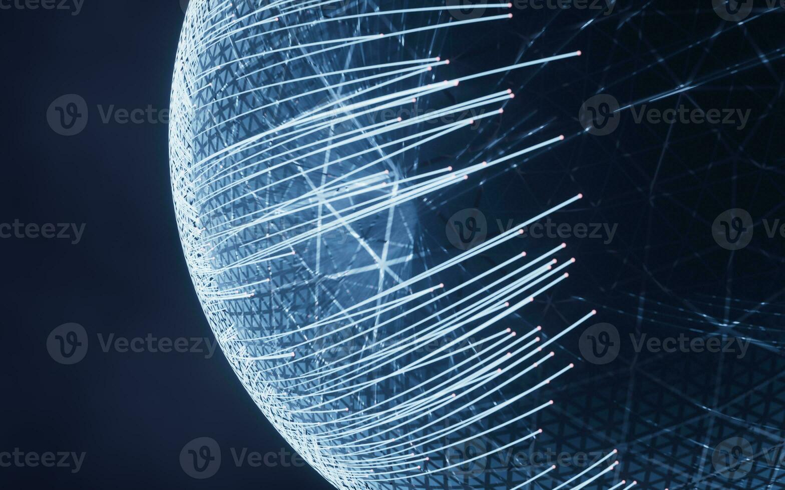 Digital sphere with glowing lines structure, 3d rendering. photo