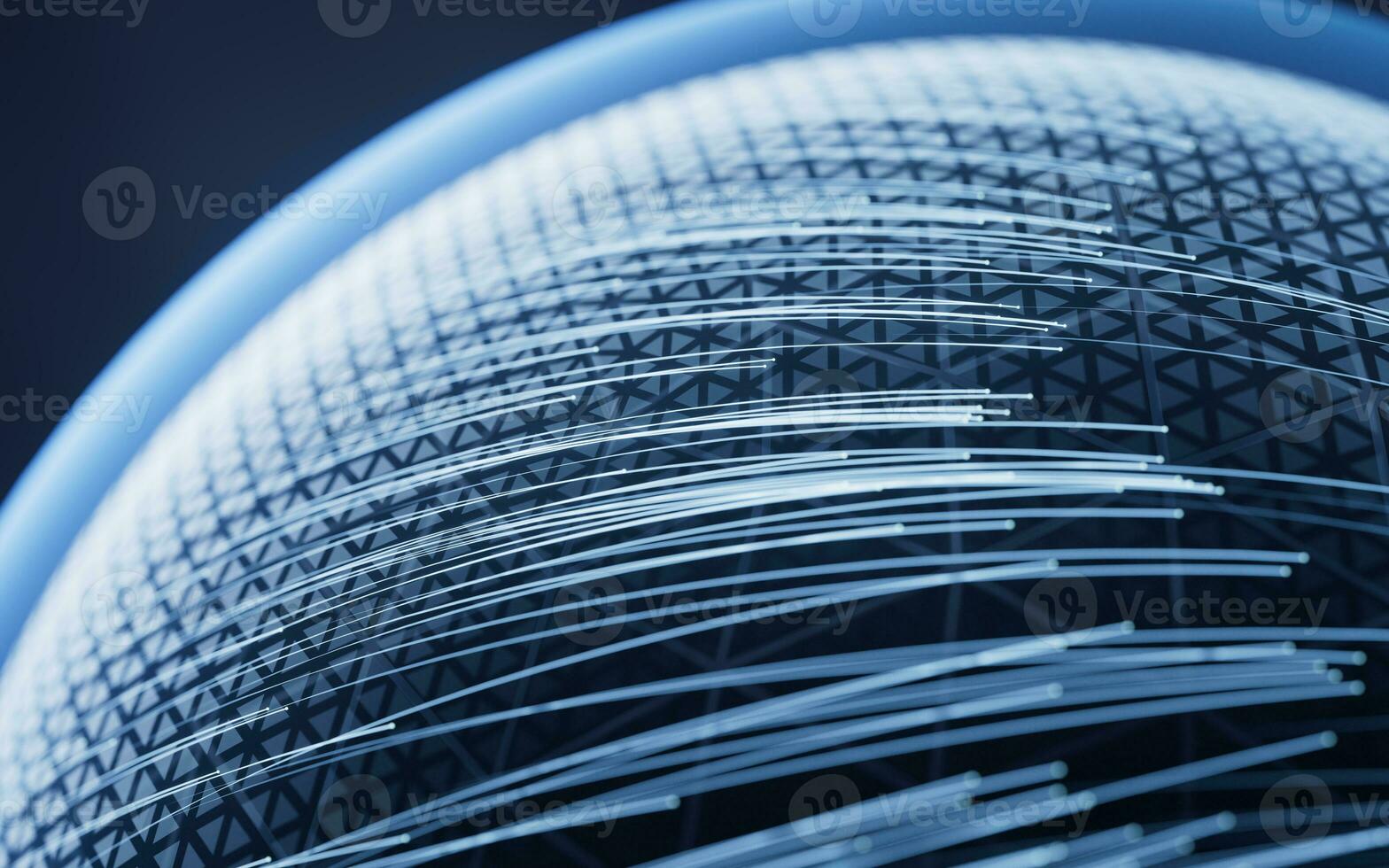 Digital sphere with glowing lines structure, 3d rendering. photo