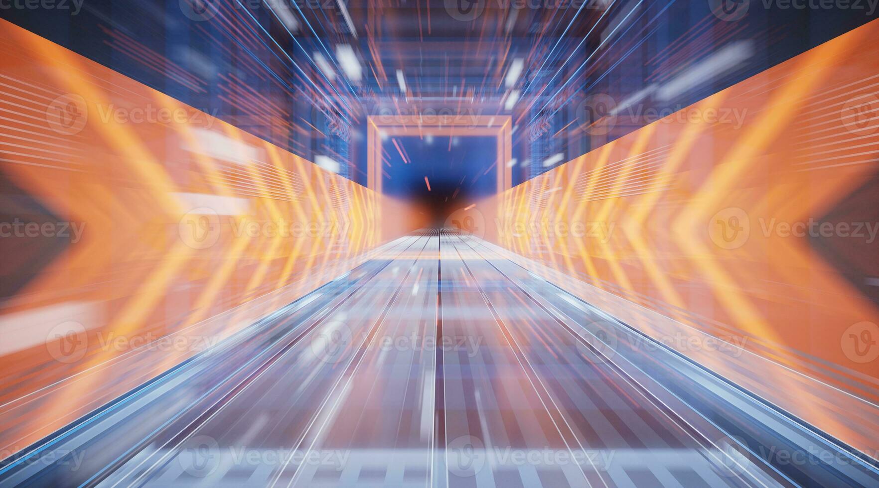 Sci-fi concept tunnel with arrow sign, 3d rendering. photo