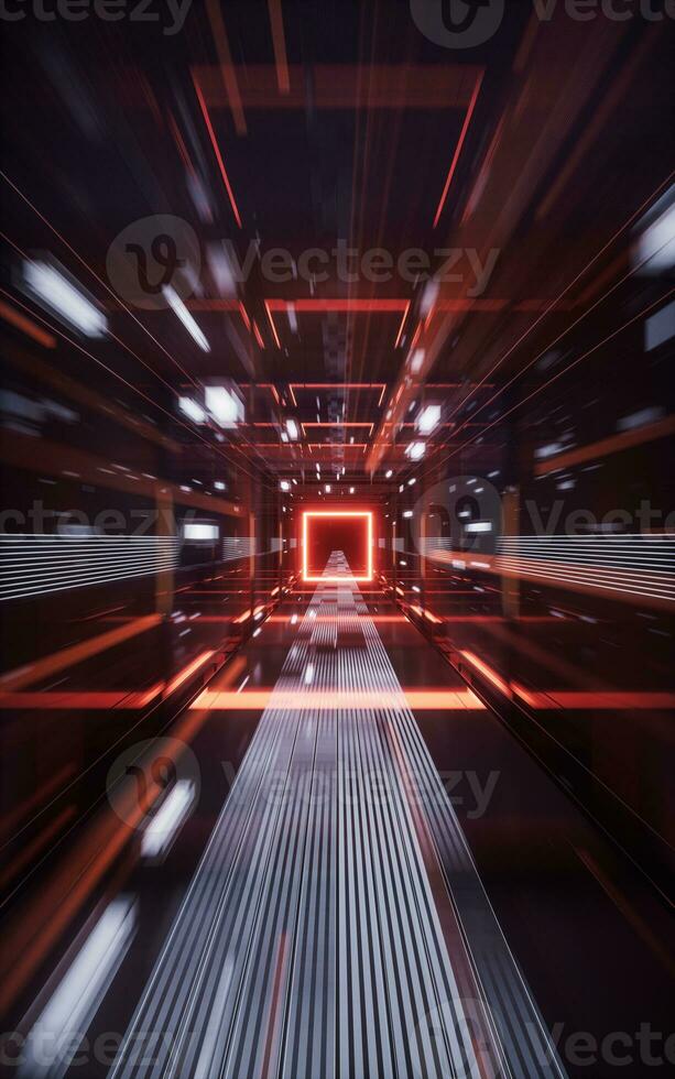 Digital cyberspace, sci-fi concept tunnel, 3d rendering. photo