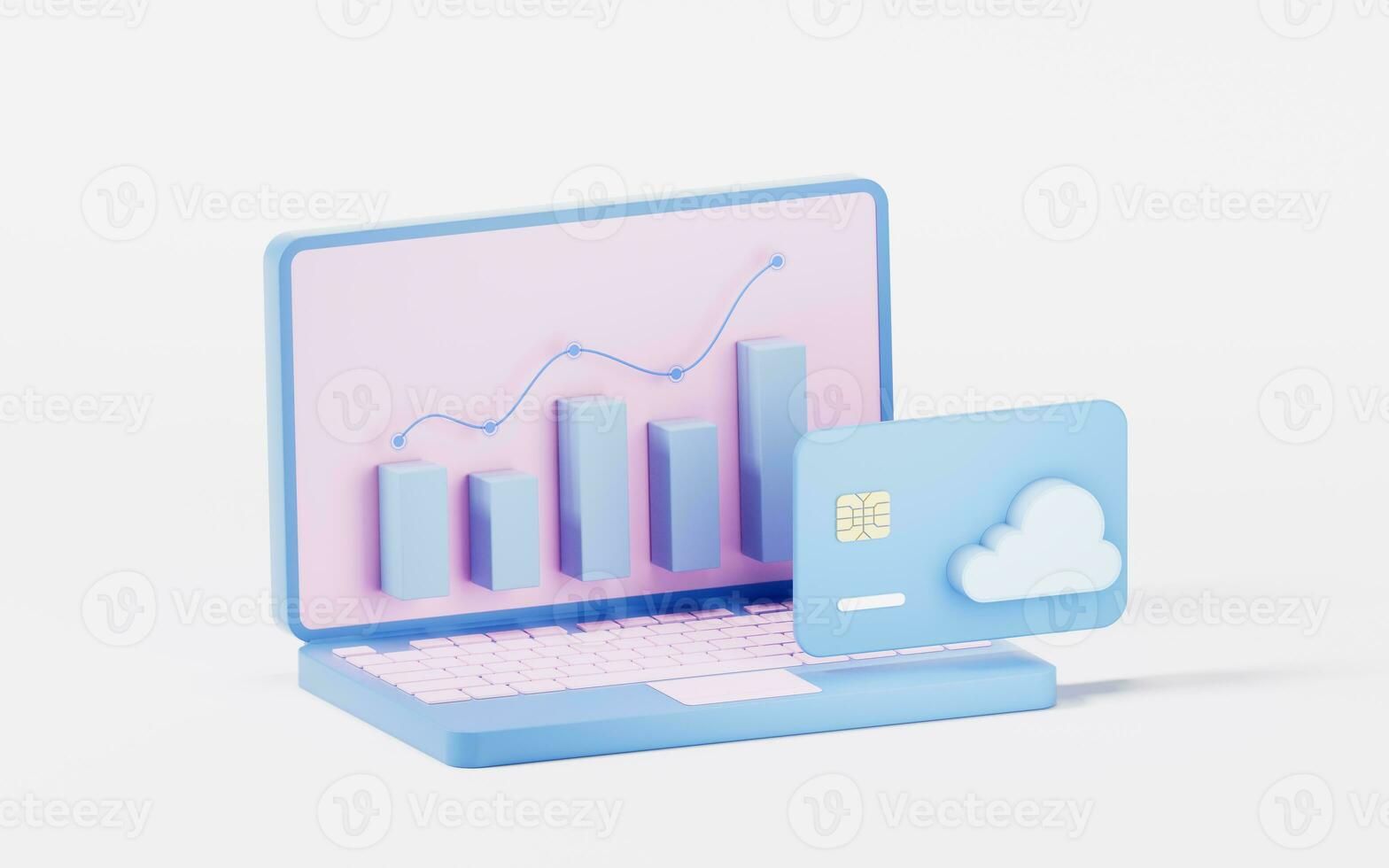 Bar graph with growth trend, 3d rendering. photo