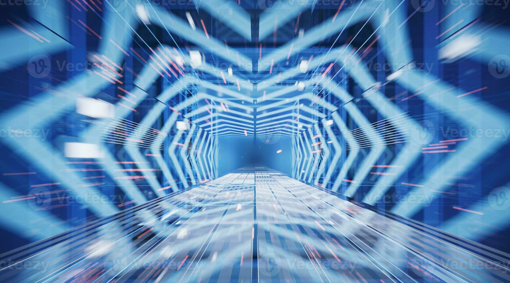 Sci-fi concept tunnel with arrow sign, 3d rendering. photo
