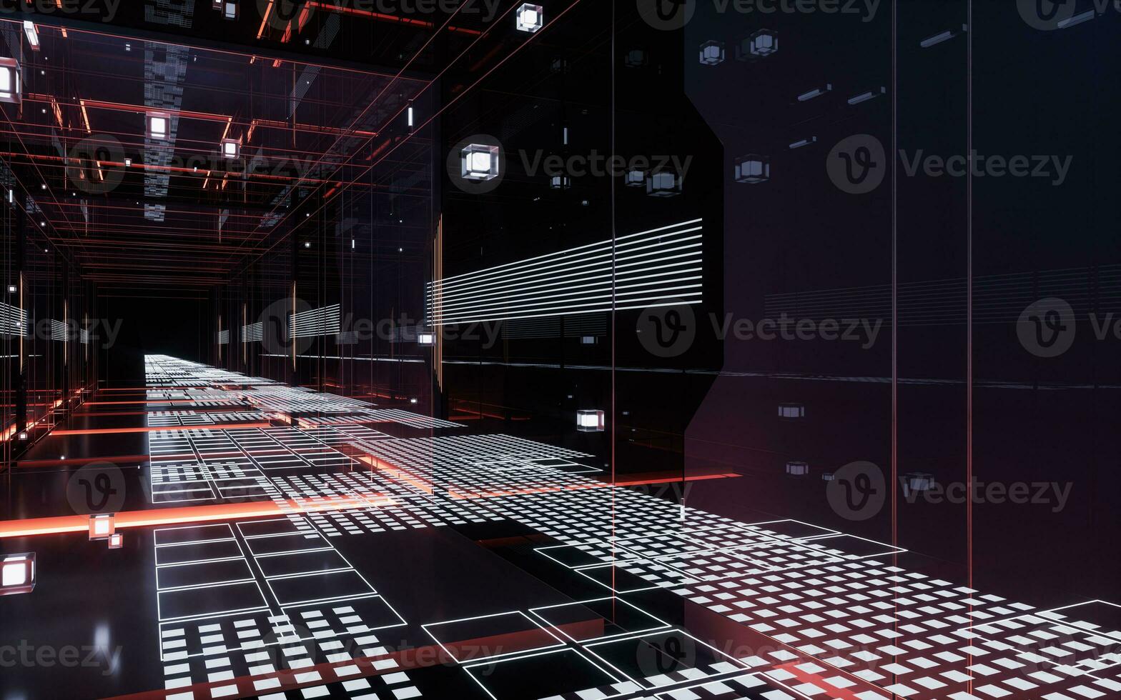 Digital cyberspace, sci-fi concept tunnel, 3d rendering. photo