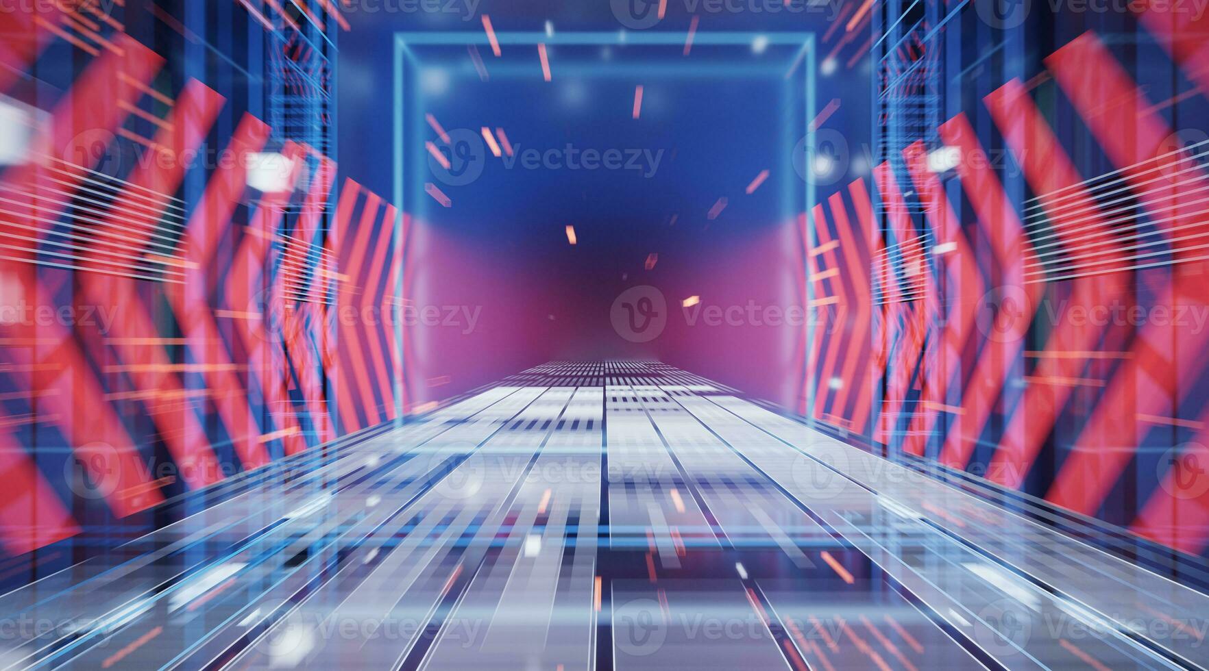 Sci-fi concept tunnel with arrow sign, 3d rendering. photo