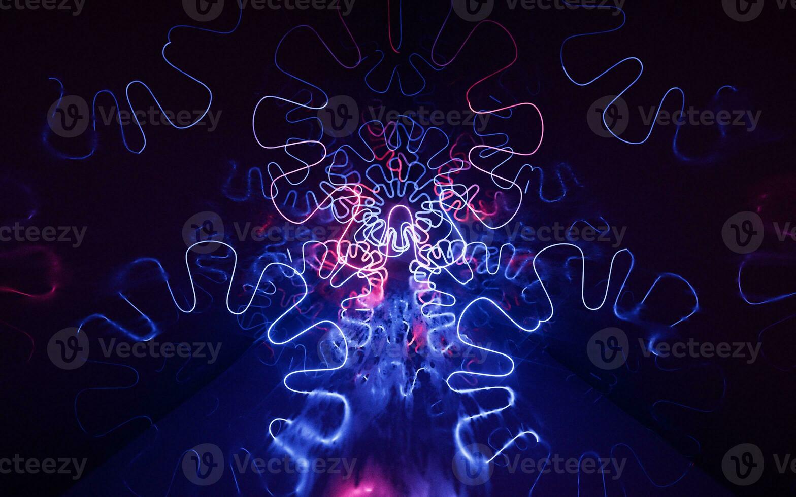 Dark tunnel with glowing neon lines, 3d rendering. photo