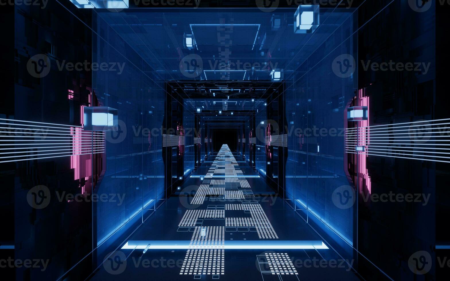 Digital cyberspace, sci-fi concept tunnel, 3d rendering. photo