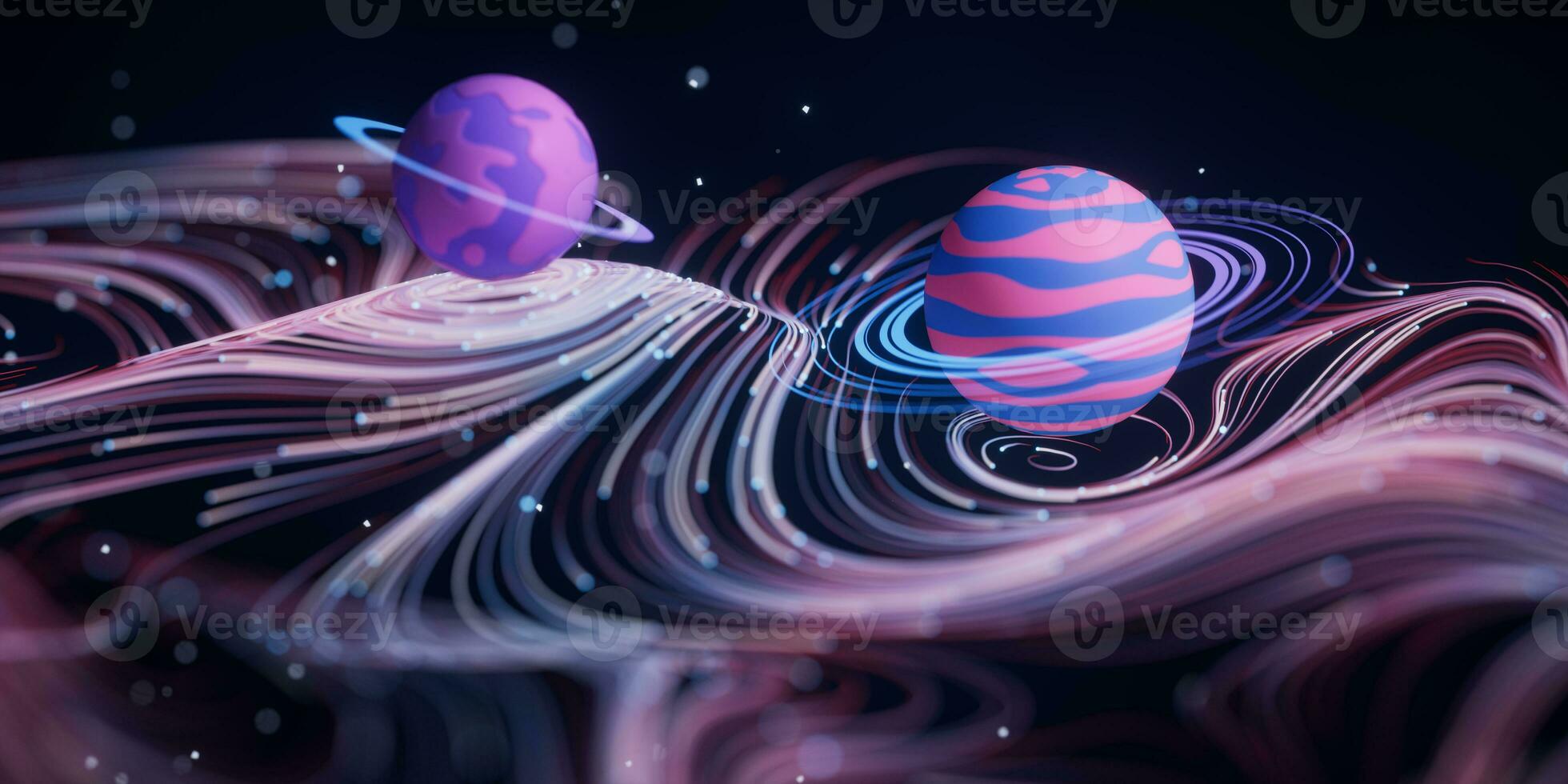 Outer space planet with wave pattern background, 3d rendering. photo