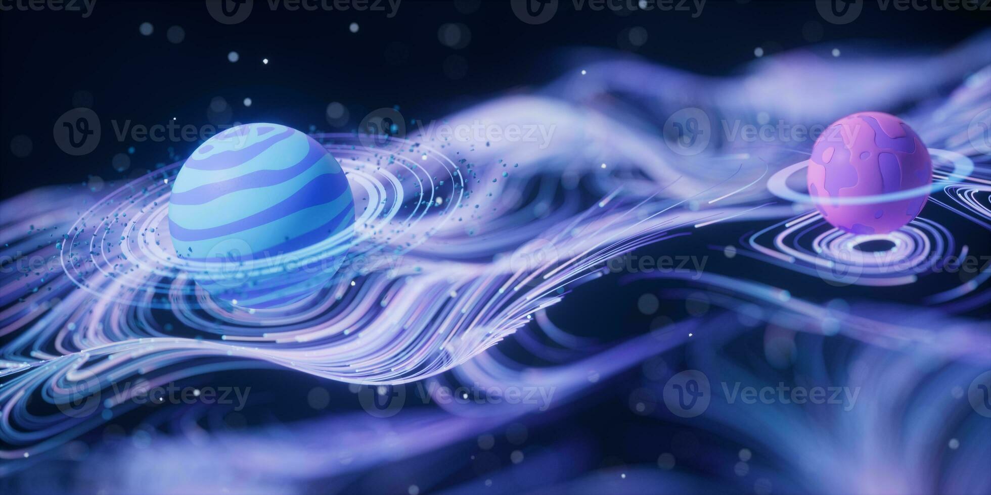 Outer space planet with wave pattern background, 3d rendering. photo