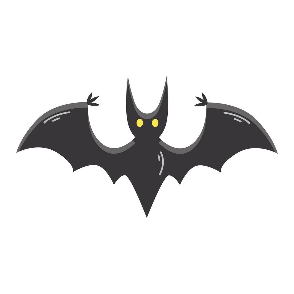 Black Halloween bat, holiday symbol, vector sticker, drawing, decoration for Halloween holiday designs.