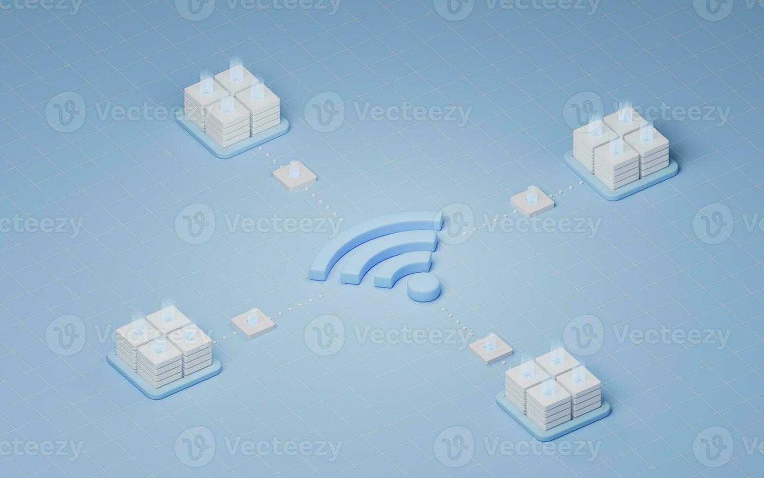 Wireless network technology with wifi sign, 3d rendering. photo