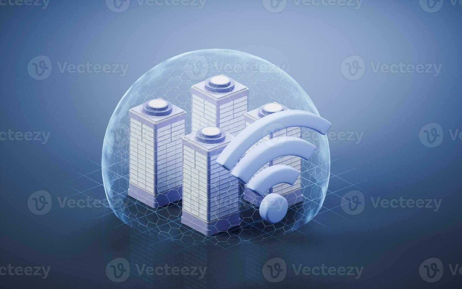 3D model city buildings and wifi sign, 3d rendering. photo